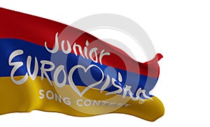 Junior Eurovision with Armenia flag, Junior Eurovision in Armenia Song Contest 2022. 3D work and 3D image, Yerevan, Armenia - 2022