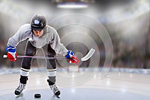 Junior Hockey Player Puck Handling in Arena