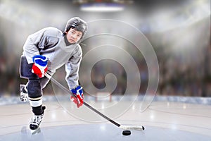 Junior Hockey Player Puck Handling in Arena