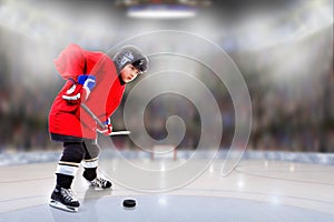 Junior Hockey Player Puck Handling in Arena