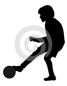 Junior soccer player, silhouette of boy with ball. Vector illustration