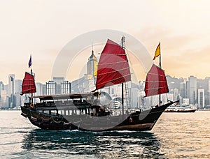 Junk boat for tourist in Hong Kong