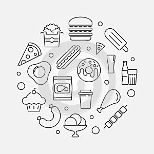 Junk food circular outline illustration - vector symbol