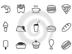 Junk food fast food outline icons set