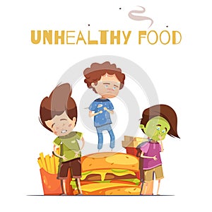 Junk Food Harmful Effects Cartoon Poster