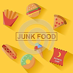 Junk food illustration with flat design style and line art