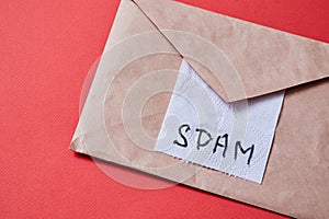 Junk mail or spam e-mail and unsolicited letter idea. Piece of toilet paper and envelope