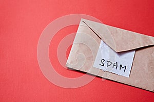 Junk mail or spam and fake letter idea. Concept for unsolicited mail or e-mail. Piece of toilet paper and envelope