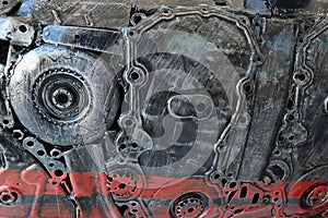 Junk metal parts and elements such as cogwheels, flanges and stell plates welded and pressed together