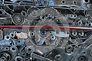 Junk metal parts and elements such as cogwheels, flanges and stell plates welded and pressed together