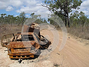 Junk scrap car in outback