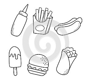 Junkfood hand drawn icon set photo