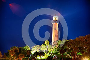 Jupiter florida inlet lighthouse at night