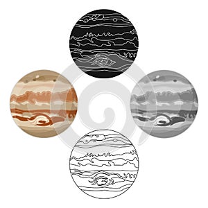 Jupiter icon in cartoon,black style isolated on white background. Planets symbol stock vector illustration.