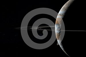 Jupiter planet with her rings in rotation in the outer space. 3d render