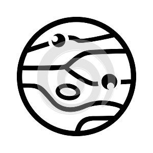 Jupiter, planet, science, universe, astronomy icon.Black vector sketch.