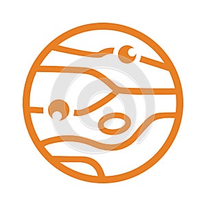 Jupiter, planet, science, universe, astronomy icon.Orange vector sketch.