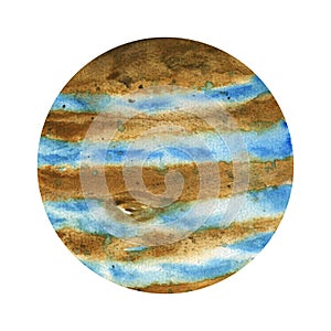 Jupiter. Planets of our solar system isolated on transparent background. Watercolor Illustration on background of outer