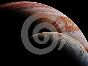 Jupiter`s moon Europa and the planet Jupiter
