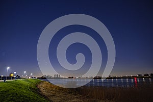 Jupiter and Saturn planets in the night sky appearing as a rare phenomenon at dusk during winter