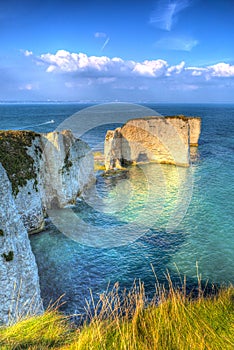 Jurassic Coast chalk stacks Old Harry Rocks Dorset England UK east of Studland like a painting