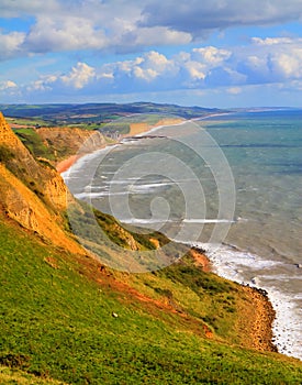 Jurassic coast view to West Bay and Chesil beach England UK