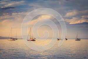 Bay with boats and yatches in Jurere Internacional at sunset Ã¢â¬â Florianopolis, Brazil photo