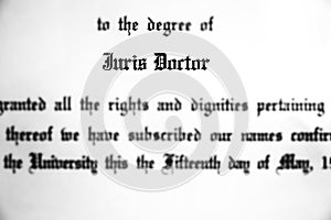 Juris Doctor Doctorate Law Degree for Lawyer Practicing