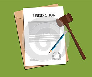 Jurisdiction concept illustration with paper work signing signed gavel and folder document