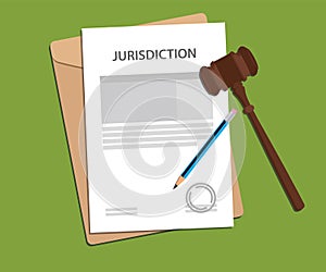 Jurisdiction concept illustration with paper work signing signed gavel and folder document photo