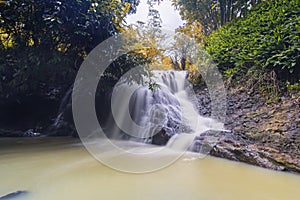 Jurug Putri waterfall in the tropical forest of Purworejo, Indonesia