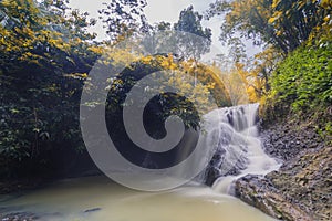 Jurug Putri waterfall in the tropical forest of Purworejo, Indonesia