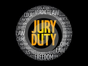 Jury Duty circle word cloud collage, law concept