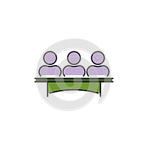 Jury group committee vector color icon. jurors sign