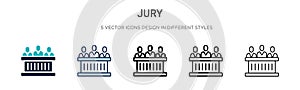 Jury icon in filled, thin line, outline and stroke style. Vector illustration of two colored and black jury vector icons designs