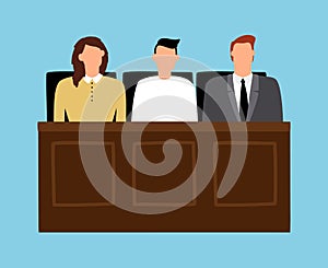 Jury in trial. Man and woman sitting in court