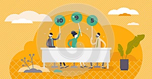 Jury voting concept, flat tiny persons vector illustration