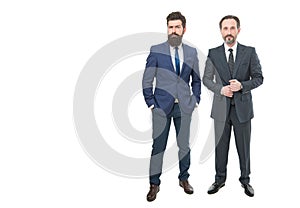 Just cool dudes. Successful men. Businessmen isolated on white. Bearded men in formalwear. Business partners
