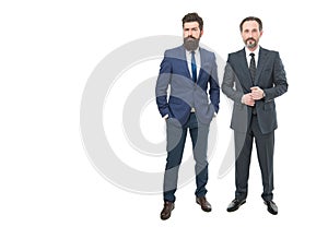 Just cool dudes. Successful men. Businessmen isolated on white. Bearded men in formalwear. Business partners photo