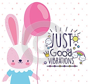 Just good vibrations cute rabbit with balloon card