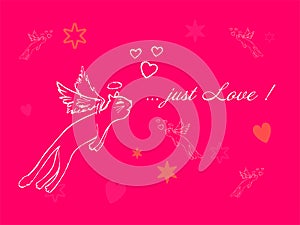 Just Love. A Just Love banner, valentine card, pink.