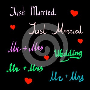 Just Maried - Vector hand drawn lettering phrase