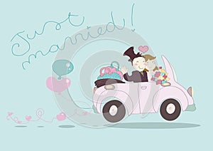 Just married car photo