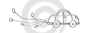 Just married car cartoon doodle hand drawing