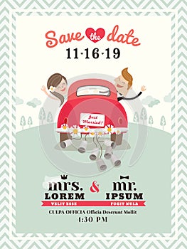 Just married car wedding invitation design