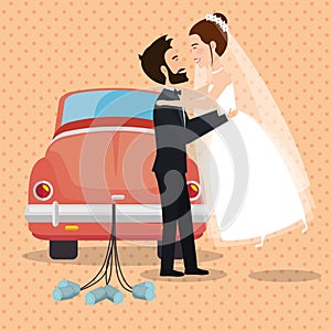 Just married couple with car avatars characters
