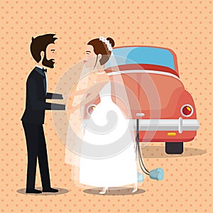 Just married couple with car avatars characters