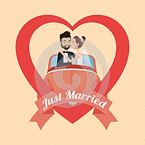 Just married couple with car avatars characters