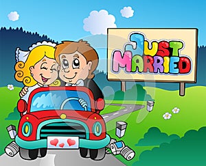 Just married couple driving car