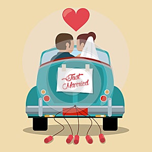 just married couple in love car